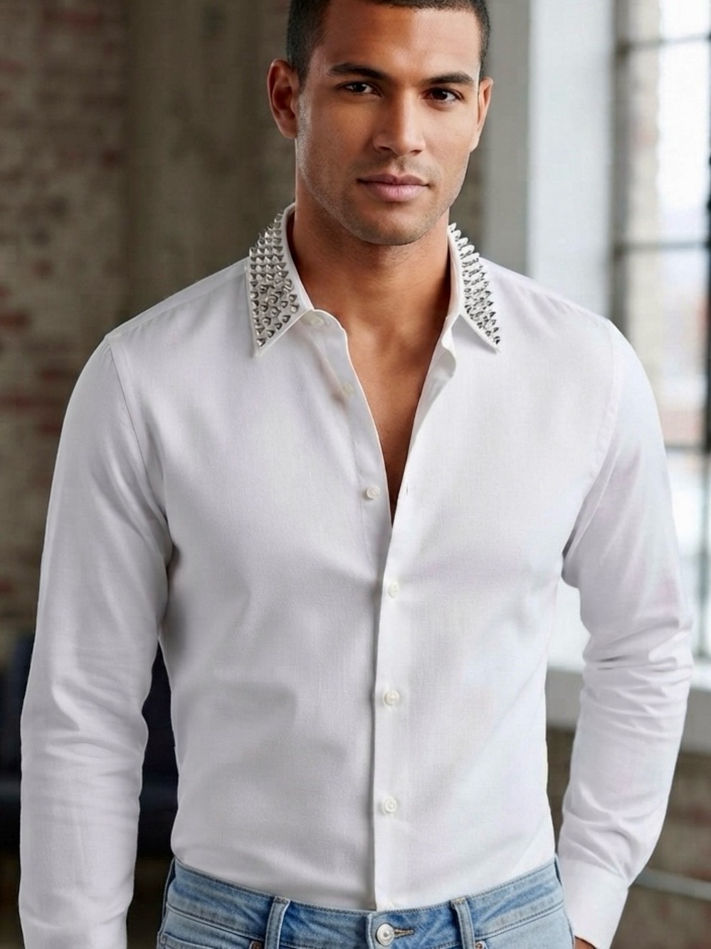 MENS (UNISEX) ROCK STUDDED WHITE SHIRT